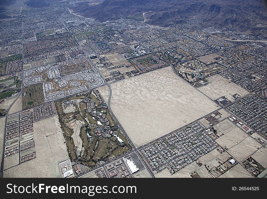 Aerial view of Rancho Mirage and Palm Springs, California area. Aerial view of Rancho Mirage and Palm Springs, California area