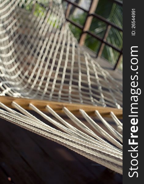 Hammock in the jungle with palm trees in the background