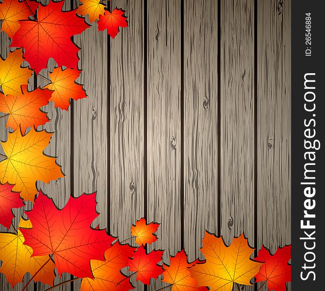 Autumn Leaves over wooden background. Vector illustration