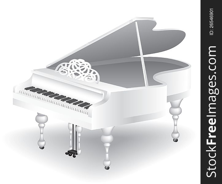 Vintage white grand piano isolated on white background