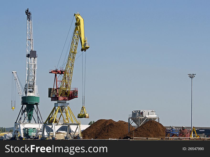 Cranes loading Ground and container in Harbor Le Havre, France