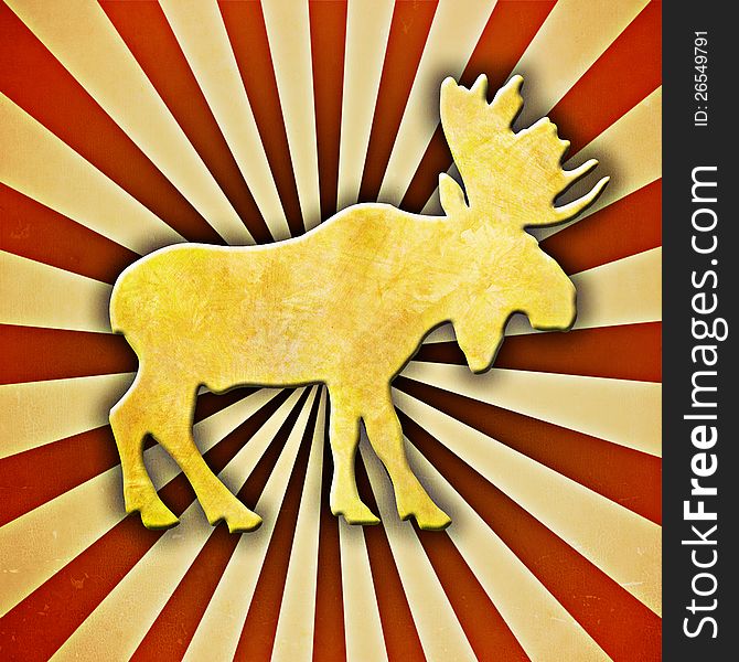 Textured Silhouette of a Moose with a Sunburst Background. Textured Silhouette of a Moose with a Sunburst Background