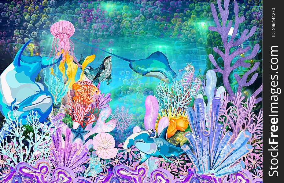 Under the sea coral fish and sea life