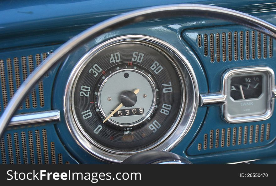 Close-up of vintage car dashboard. Close-up of vintage car dashboard