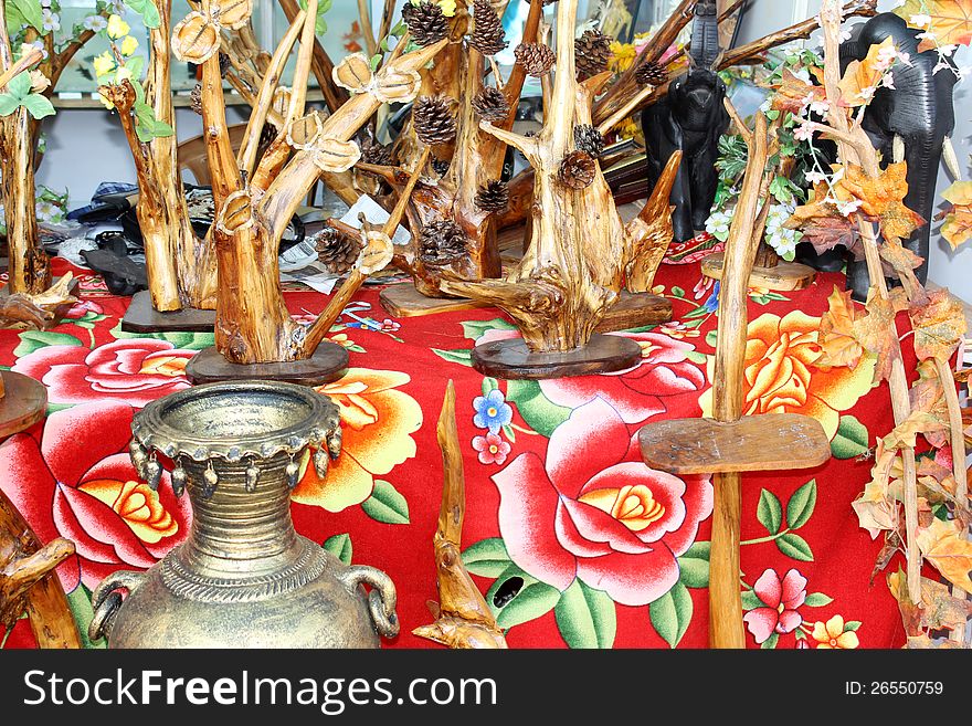 Colorful handicrafts on display for sale