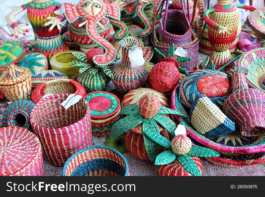 Colorful ratten baskes for sale in indian market. Colorful ratten baskes for sale in indian market