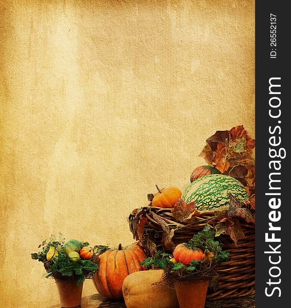 Old paper with decorative pumpkins. Old paper with decorative pumpkins