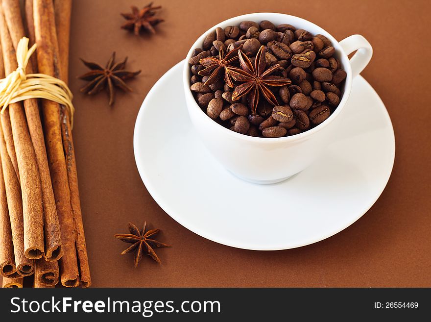 Coffee Beans In A White Cup