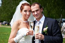 Bride And Groom With Champagne Glasses Stock Photos Bride And Groom With Champagne Glasses Stock Photos