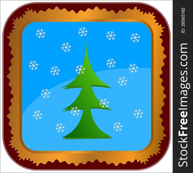 Unique frame with a fir-tree and snowflakes in the center