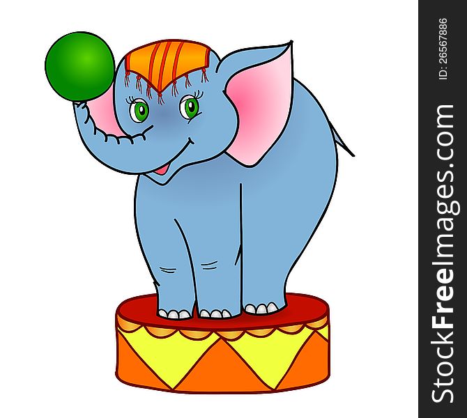 Cartoon elephant circus, with isolation on a white background