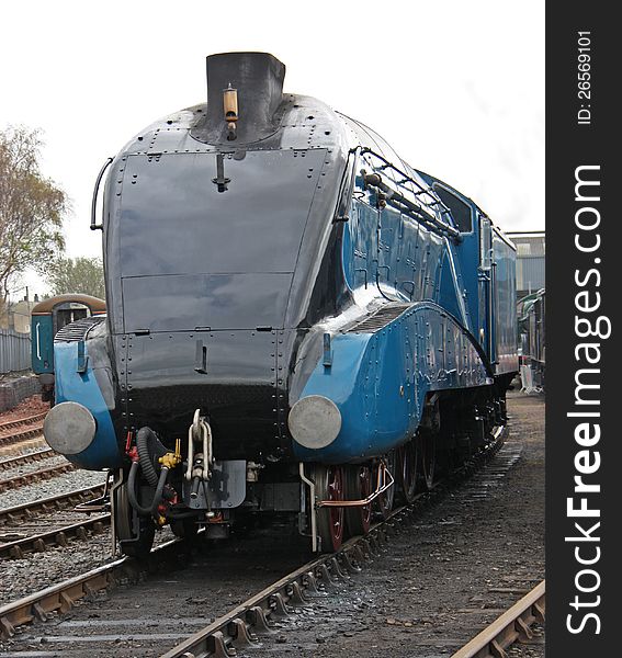 The Blue Front of a British A4 Class Steam Engine.