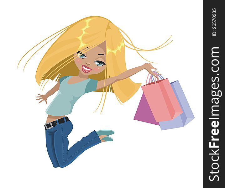 Girl with shopping bags jumping