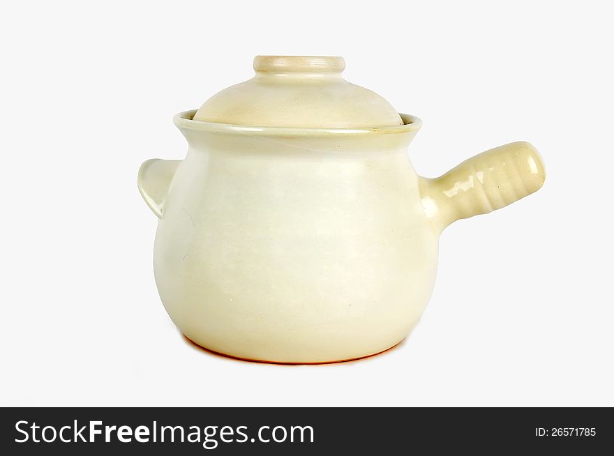 A white Chinese pottery pot on the white background