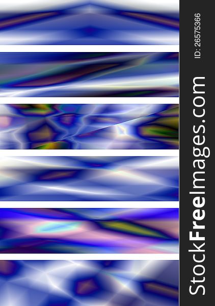 Set of six textures for banners of wavy lines in blue. Set of six textures for banners of wavy lines in blue