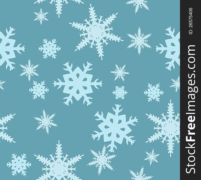 Abstract blue background with different snowflakes