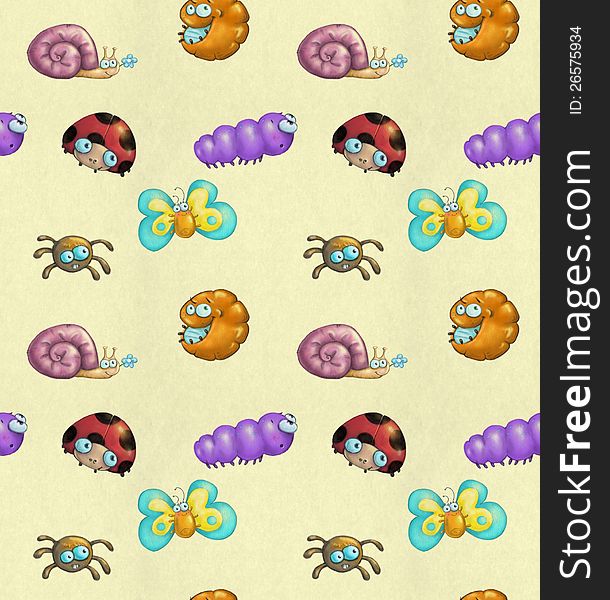 seamless background with funny cartoon bugs. seamless background with funny cartoon bugs