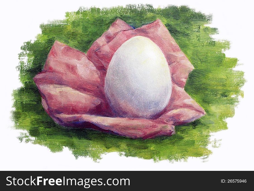 Scanned oil painting of egg on the grass, painted by me. Scanned oil painting of egg on the grass, painted by me