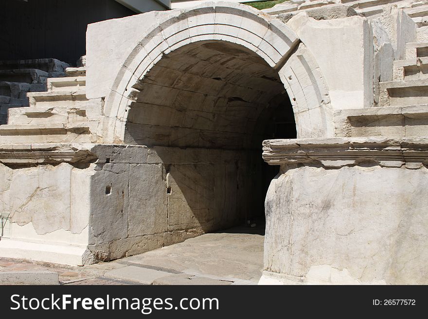 Stone arch of the old ancient theatre in Ploviv, Bulgaria