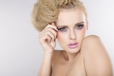 Young Pretty Woman With Beautiful Blond Hairs Stock Photography