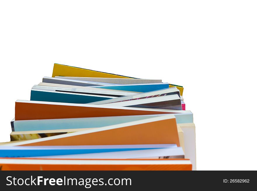 Colorful book stack in up view isolate in white background. Colorful book stack in up view isolate in white background