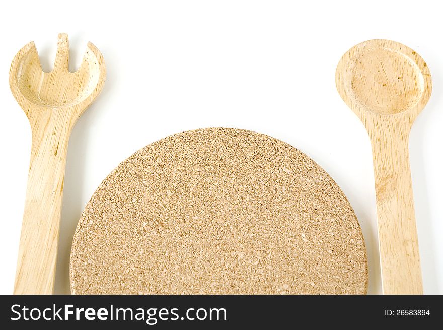 Close up wooden spoon and fork on white background. Close up wooden spoon and fork on white background