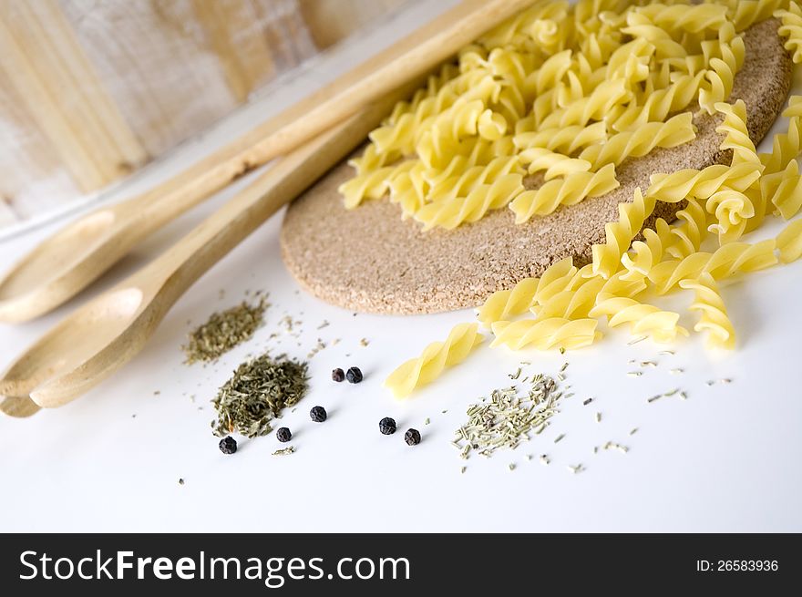 Pasta and spices prepare for cooking. Pasta and spices prepare for cooking