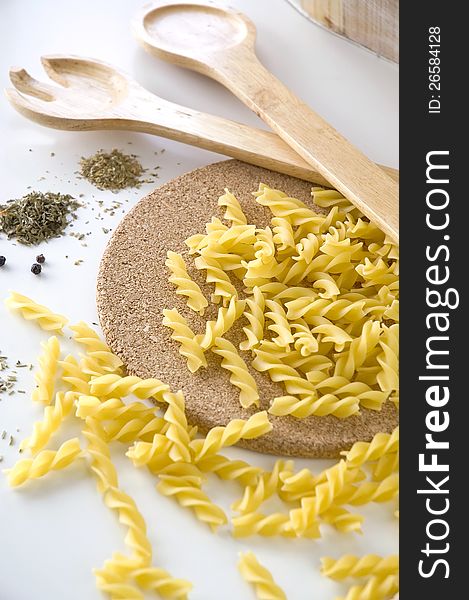 Pasta uncooked with spices and parsley