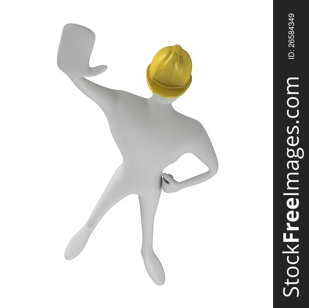 3d construction worker with stop gesture