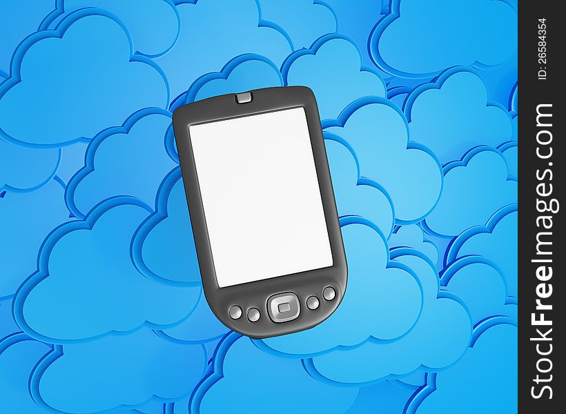 3d mobile phone with cloud computing background. 3d mobile phone with cloud computing background