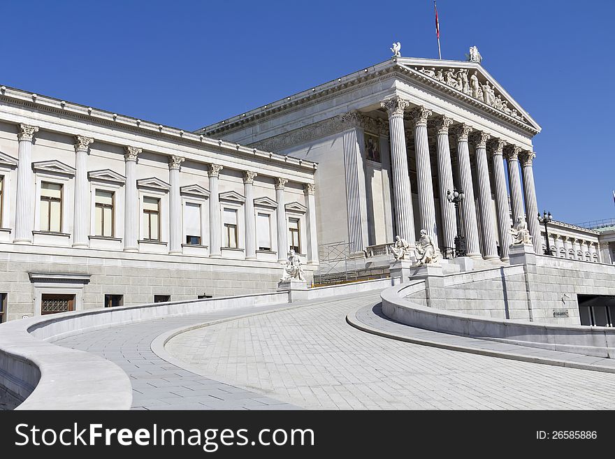 Austrian Parliament in Vienna , clear blue sky