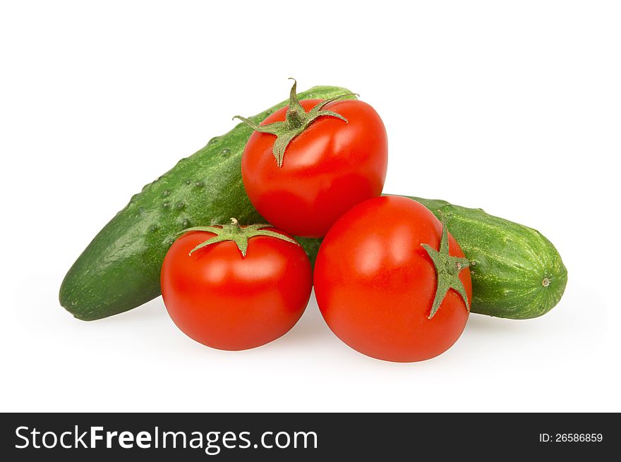 Cucumbers And Tomatoes  On White