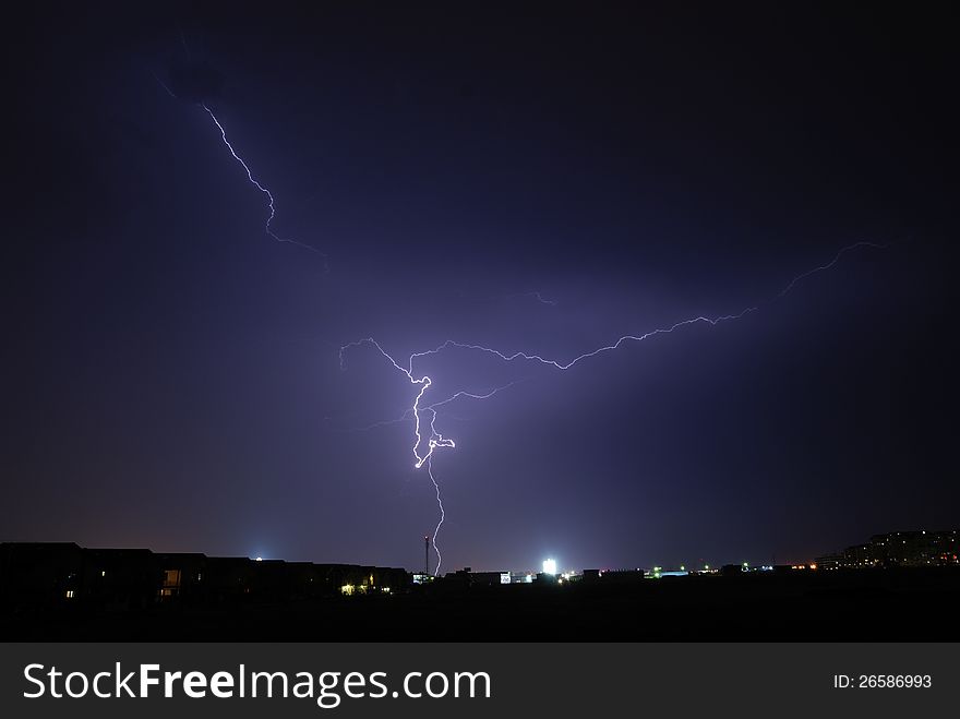 Lightning during thunderstorm over the city of Bucharest. Lightning during thunderstorm over the city of Bucharest
