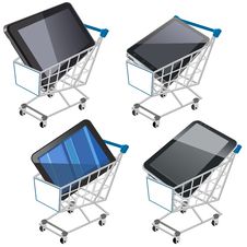 Shopping Cart With Tablet Stock Image Shopping Cart With Tablet Stock Image