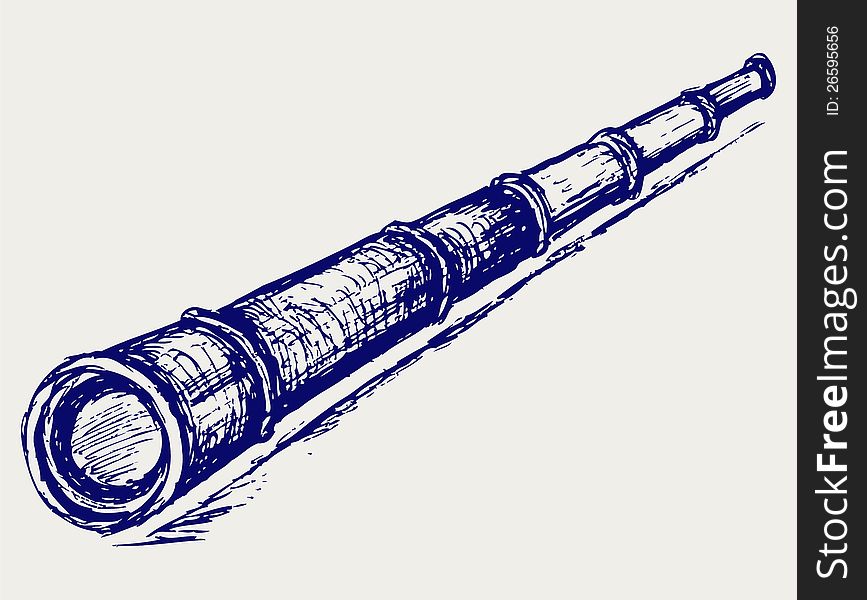 Antique spyglass. Doodle style. Vector