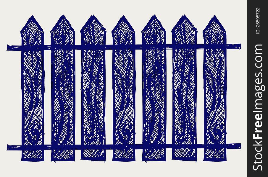 Wooden fence. Doodle style. Vector