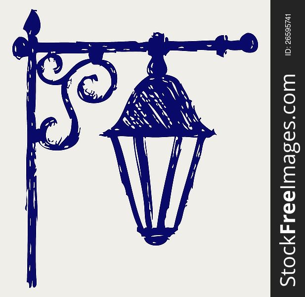 Old lamp. Doodle style. Vector