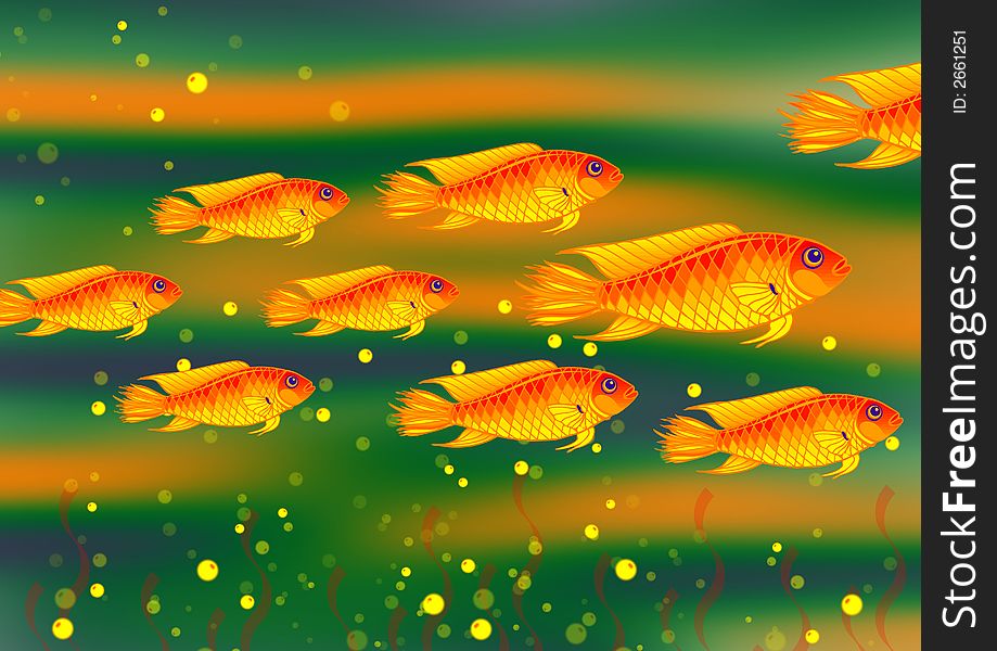 Bold and colorful fish in green background