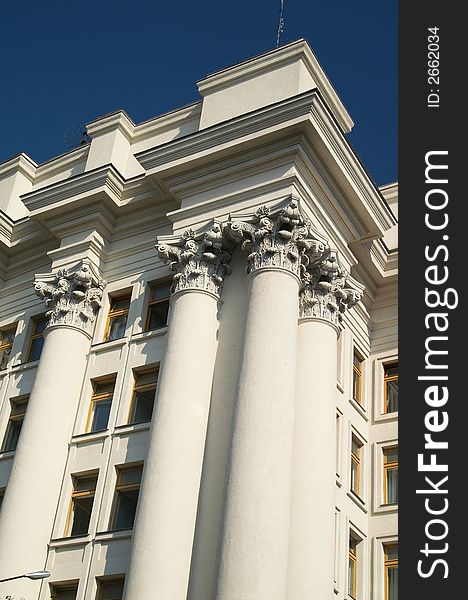 White columns and deep blue sky