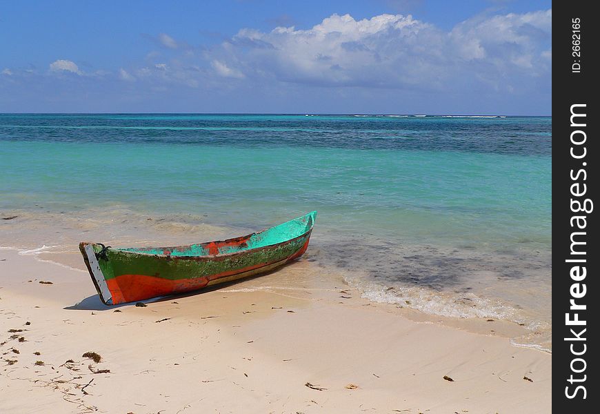 Idyllic tropical view of local canoe little corn island. Idyllic tropical view of local canoe little corn island