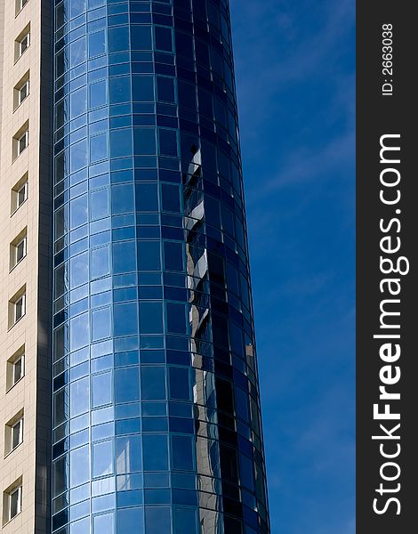 Reflection in windows. Window in the typical scyscraper.