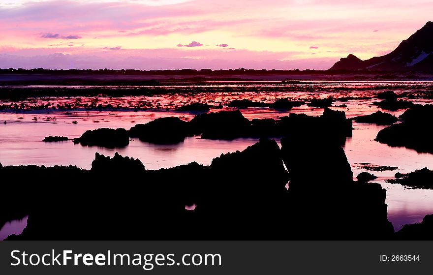 Landscape of an ocean at sunset in Bettys Bay, South Africa. Landscape of an ocean at sunset in Bettys Bay, South Africa.