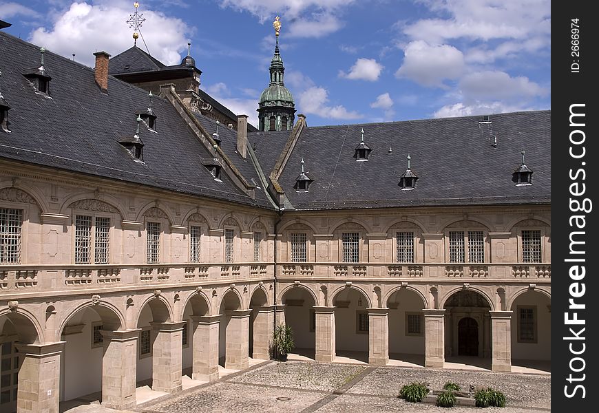 Courtyard of a german monastery with arcades. Courtyard of a german monastery with arcades