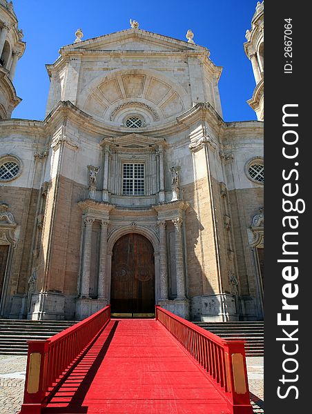 Main door of catholic cathedral of the city of Cadiz. Main door of catholic cathedral of the city of Cadiz