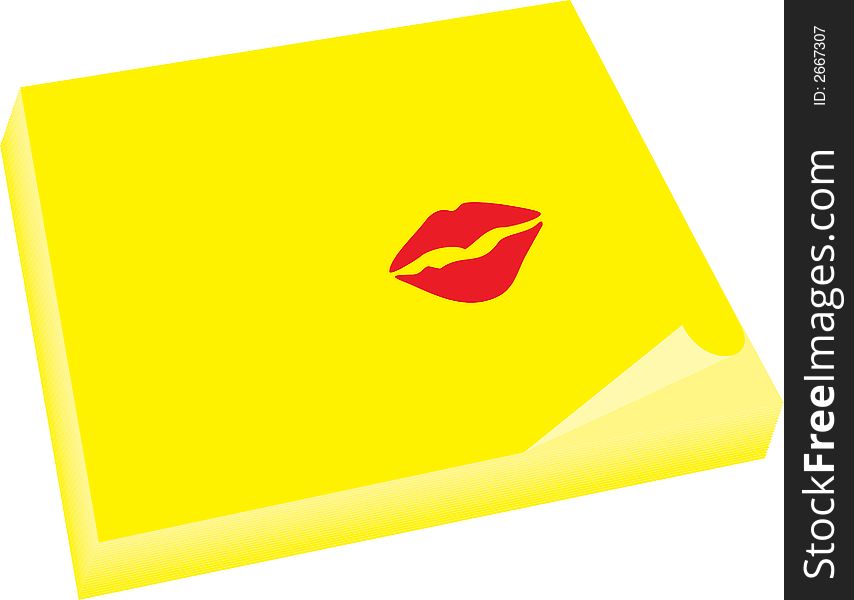 Illustration of a yellow note with kiss