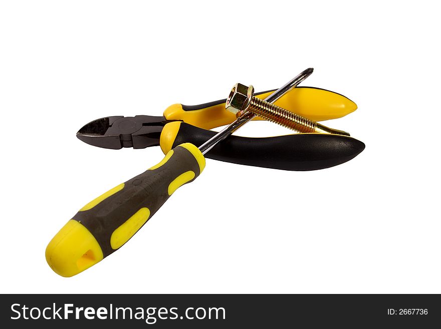 Screwdriver and Flat-nose pliers and isolated. Screwdriver and Flat-nose pliers and isolated
