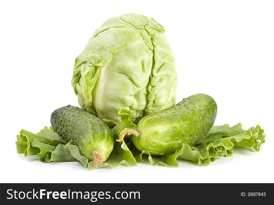 Cabbage, lettuce, cucumber-rich green vegetarian meal. Cabbage, lettuce, cucumber-rich green vegetarian meal
