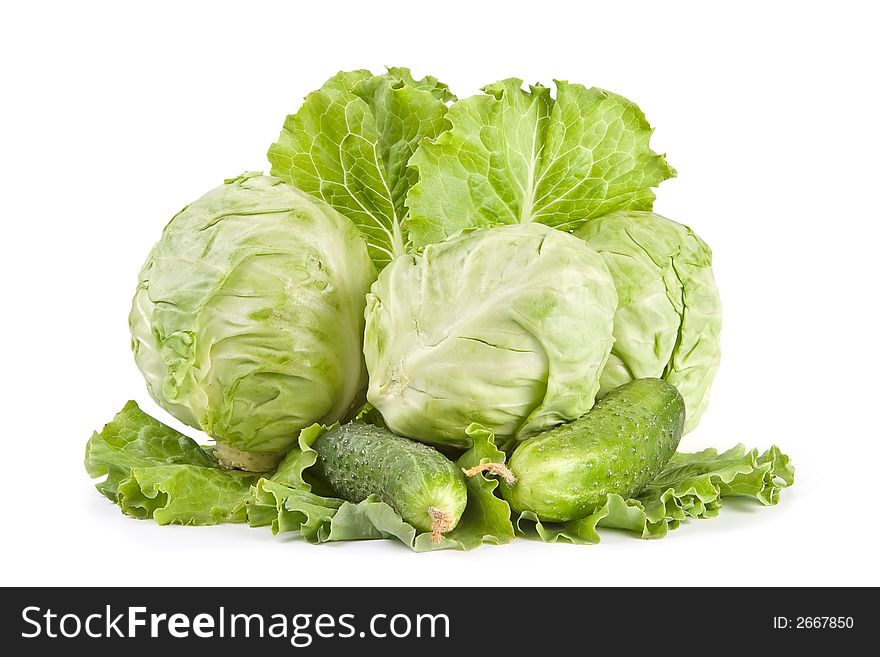 Cabbage, lettuce, cucumber-rich green vegetarian meal. Cabbage, lettuce, cucumber-rich green vegetarian meal