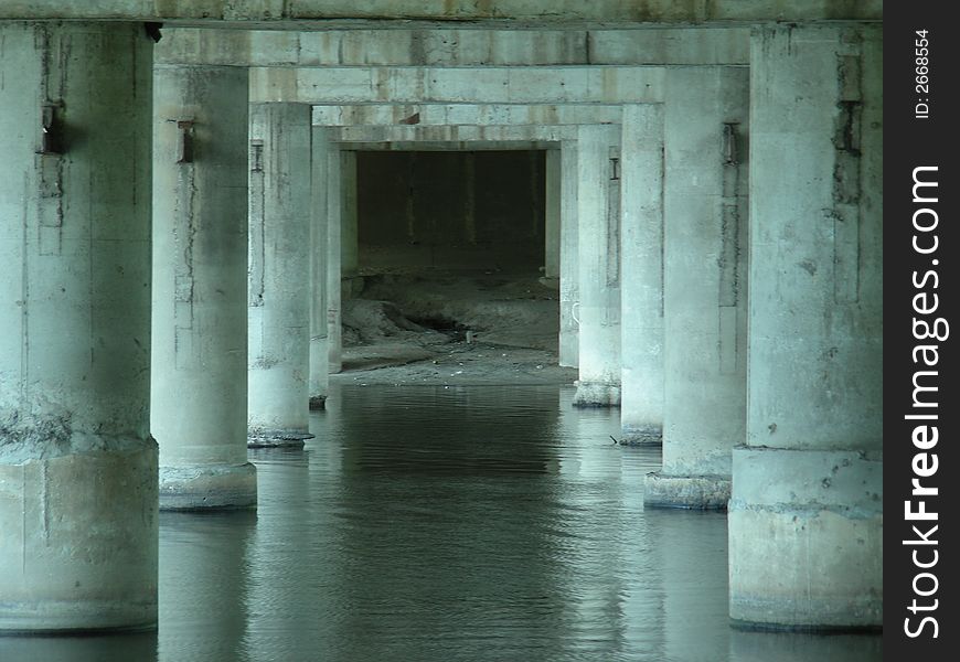 Modern columns standing in water
