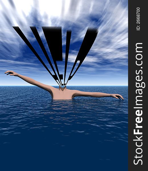 A conceptual image of a person with the word help replacing its head whilst drowning. A conceptual image of a person with the word help replacing its head whilst drowning.